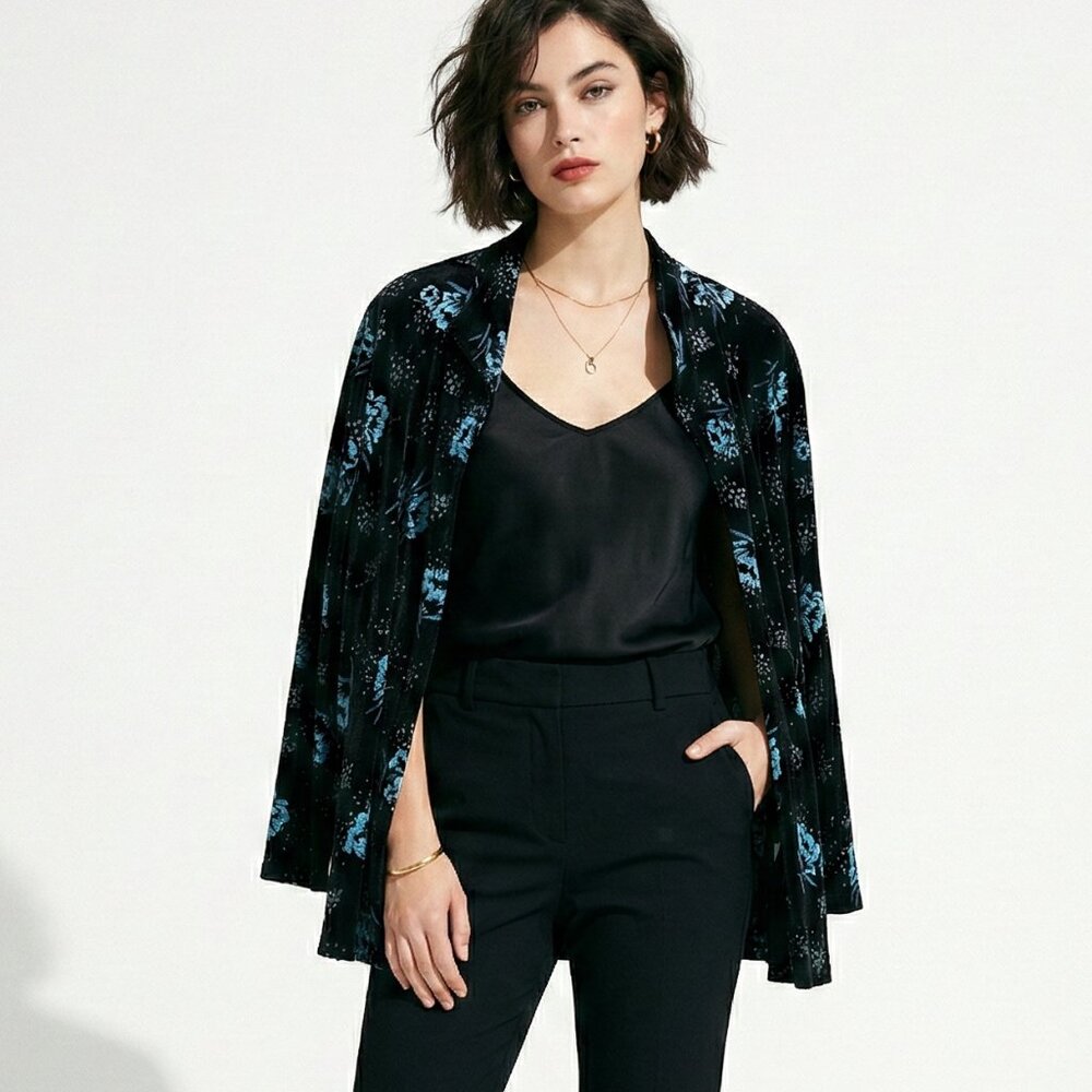 Vintage Onyx Nite Jacket Black Blue Metallic Floral Grunge Whimsigoth 1X